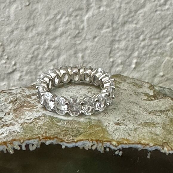 Oval CZ Eternity Band Ring - Picture 5 of 8